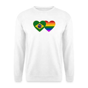 Brasilien Regenbogen Flagge Herz - Unisex Pullover - Weiß - Vorne - Alina (178cm) & Michal (187cm)