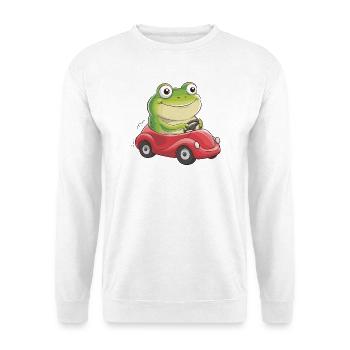  Fröhlicher Frosch Im Roten Flitzer Lustige - Unisex Pullover - Weiß - Vorne - Alina (178cm) & Michal (187cm)