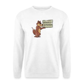 Hindernisse? Nutze die Chance! – Cartoon Wolf - Unisex Pullover - Weiß - Vorne - Alina (178cm) & Michal (187cm)