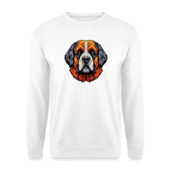 Bernhardiner Hund Kopf Geometrisch Bunt - Unisex Pullover - Weiß - Vorne - Alina (178cm) & Michal (187cm)