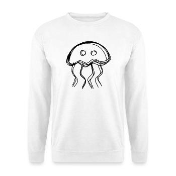 Qualle handgezeichnet - Unisex Pullover - Weiß - Vorne - Alina (178cm) & Michal (187cm)