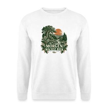 Morgen wächst hier – Waldlandschaft - Unisex Pullover - Weiß - Vorne - Alina (178cm) & Michal (187cm)