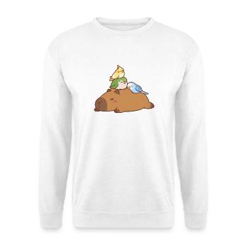 Niedliche Kapybara und Vögel - Unisex Pullover - Weiß - Vorne - Alina (178cm) & Michal (187cm)
