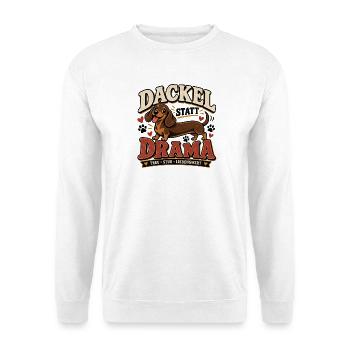 Dackel statt Drama – Lustiges Dackel Design - Unisex Pullover - Weiß - Vorne - Alina (178cm) & Michal (187cm)
