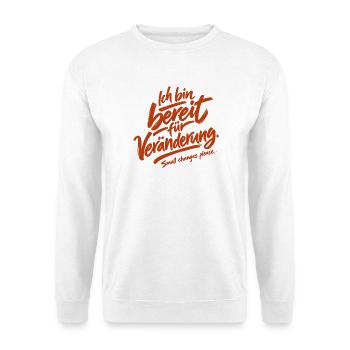 Small changes please. - Unisex Pullover - Weiß - Vorne - Alina (178cm) & Michal (187cm)