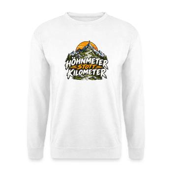 Höhnmeter stott Kilometer - Unisex Pullover - Weiß - Vorne - Alina (178cm) & Michal (187cm)