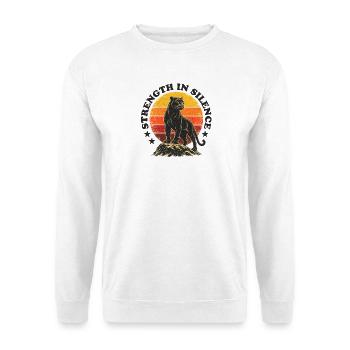 Retro Panther - Strength in Silence - Unisex Pullover - Weiß - Vorne - Alina (178cm) & Michal (187cm)