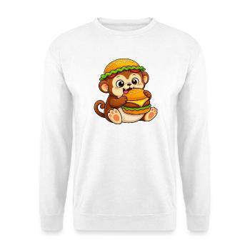 Schimpanse mit Cheeseburger Fast Food - Unisex Pullover - Weiß - Vorne - Alina (178cm) & Michal (187cm)