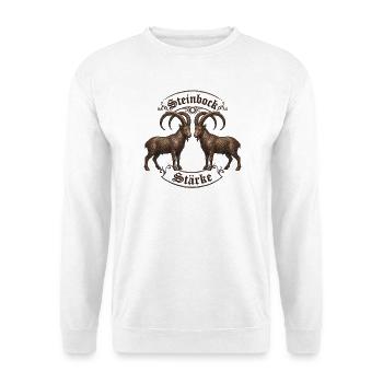 Steinbock Stärke Ornamentziegen - Unisex Pullover - Weiß - Vorne - Alina (178cm) & Michal (187cm)