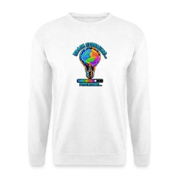 Neon Gehirnstorm Verarbeitung - Unisex Pullover - Weiß - Vorne - Alina (178cm) & Michal (187cm)