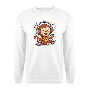 Musikaffe mit Kopfhörern - Unisex Pullover - Weiß - Vorne - Alina (178cm) & Michal (187cm)