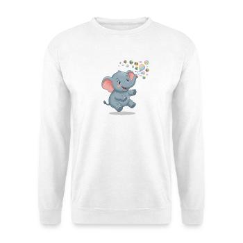 Kleiner Elefant bläst Blasen, Illustration - Unisex Pullover - Weiß - Vorne - Alina (178cm) & Michal (187cm)