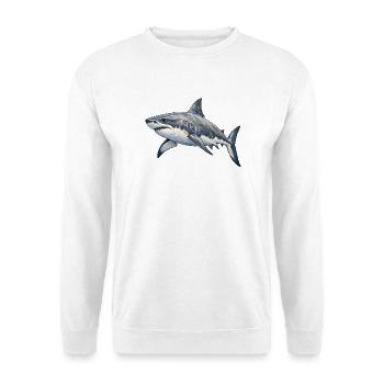 Tiefsee Hai Illustration - Unisex Pullover - Weiß - Vorne - Alina (178cm) & Michal (187cm)