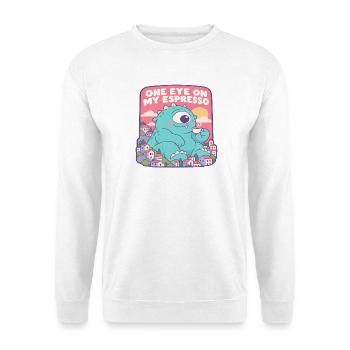 Einäugiger Espresso Monster - Unisex Pullover - Weiß - Vorne - Alina (178cm) & Michal (187cm)