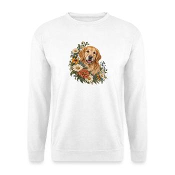 Golden Retriever im Wildblumenkranz - Unisex Pullover - Weiß - Vorne - Alina (178cm) & Michal (187cm)