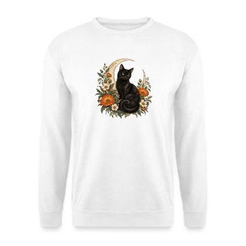 Schwarze Katze im Blumenmond - Unisex Pullover - Weiß - Vorne - Alina (178cm) & Michal (187cm)