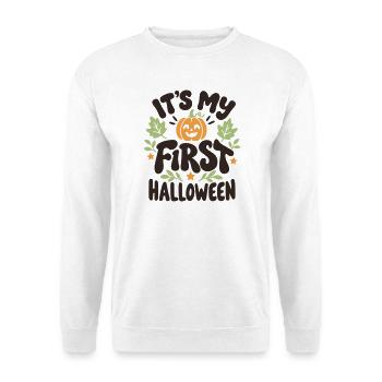 Es ist mein erstes süßes Halloween-Kürbisbaby - Unisex Pullover - Weiß - Vorne - Alina (178cm) & Michal (187cm)