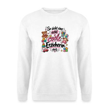 So sieht eine echt coole Erzieherin aus - Kita - Unisex Pullover - Weiß - Vorne - Alina (178cm) & Michal (187cm)