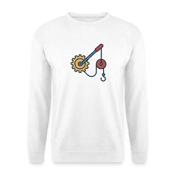 Mechanik als technische Illustration. - Unisex Pullover - Weiß - Vorne - Alina (178cm) & Michal (187cm)