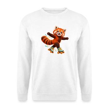 Rollschuhlaufender Red Panda - Unisex Pullover - Weiß - Vorne - Alina (178cm) & Michal (187cm)