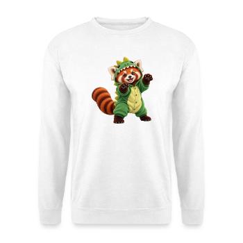 Roter Panda im Dinosaurierkostüm - Unisex Pullover - Weiß - Vorne - Alina (178cm) & Michal (187cm)