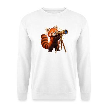 Sterneguckende Rote Panda mit Teleskop - Unisex Pullover - Weiß - Vorne - Alina (178cm) & Michal (187cm)