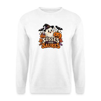 Süßes oder Saures Halloween Geist Kürbis Design - Unisex Pullover - Weiß - Vorne - Alina (178cm) & Michal (187cm)