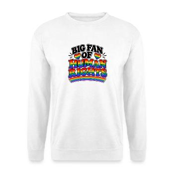 Big Fan of Human Rights – Pride Statement - Unisex Pullover - Weiß - Vorne - Alina (178cm) & Michal (187cm)