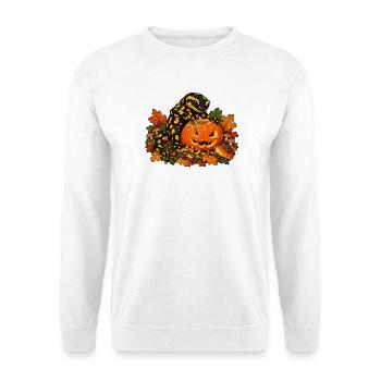 Salamander schnitzt Halloween-Kürbis - Unisex Pullover - Weiß - Vorne - Alina (178cm) & Michal (187cm)