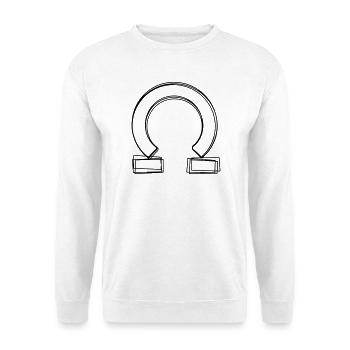 Griechischer Buchstabe Omega handgezeichnet - Unisex Pullover - Weiß - Vorne - Alina (178cm) & Michal (187cm)