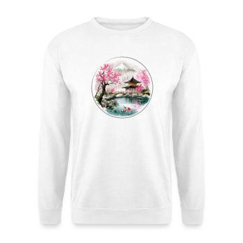 Japanischer Teich im Kirschblüten-Pavillon - Unisex Pullover - Weiß - Vorne - Alina (178cm) & Michal (187cm)