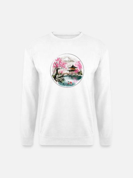 Japanischer Teich im Kirschblüten-Pavillon - Unisex Pullover - Weiß
