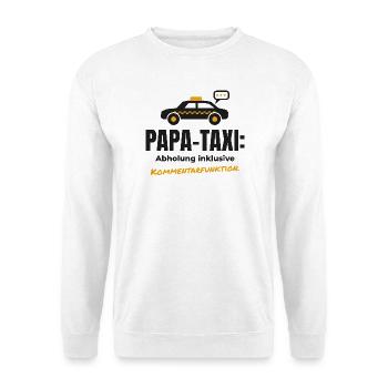 Papa-Taxi mit Kommentarfunktion – Papa Shirt - Unisex Pullover - Weiß - Vorne - Alina (178cm) & Michal (187cm)
