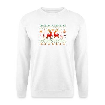 Hirsche im weihnachtlichen Muster - Unisex Pullover - Weiß - Vorne - Alina (178cm) & Michal (187cm)