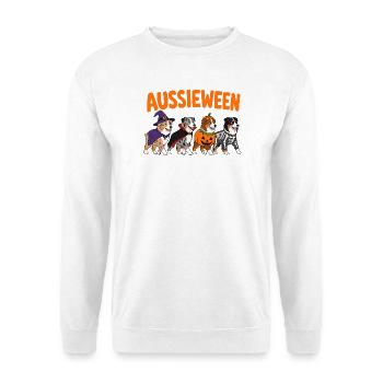  Aussieween Australian Shepherd Halloween Kostüm - Unisex Pullover - Weiß - Vorne - Alina (178cm) & Michal (187cm)