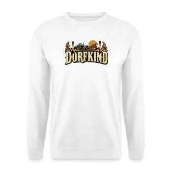Dorfkind Herzschlag – Traktor & Landleben - Unisex Pullover - Weiß - Vorne - Alina (178cm) & Michal (187cm)