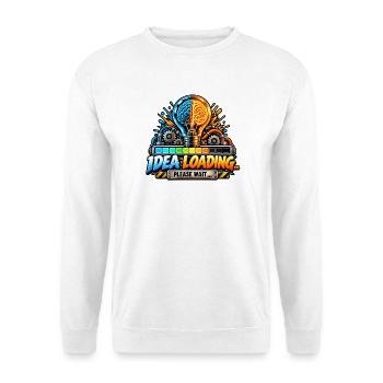Ideenladung: Leuchtbirne trifft Technik - Unisex Pullover - Weiß - Vorne - Alina (178cm) & Michal (187cm)