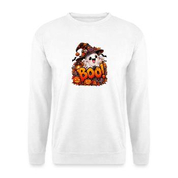 Boo Halloween Geist mit Kürbissen - Unisex Pullover - Weiß - Vorne - Alina (178cm) & Michal (187cm)