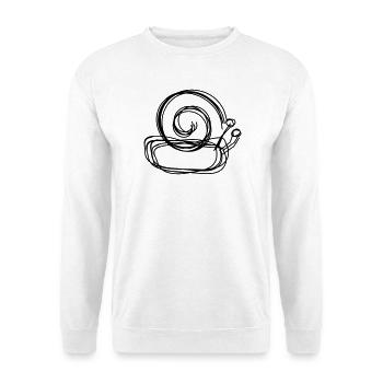 Schnecke handgezeichnet - Unisex Pullover - Weiß - Vorne - Alina (178cm) & Michal (187cm)