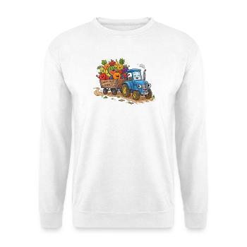 Fröhlicher Obsternte-Traktor - Unisex Pullover - Weiß - Vorne - Alina (178cm) & Michal (187cm)