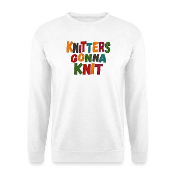 Stricken - Knitters gonna knit - Unisex Pullover - Weiß - Vorne - Alina (178cm) & Michal (187cm)
