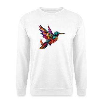 Bunter Kolibri Farbenglanz - Unisex Pullover - Weiß - Vorne - Alina (178cm) & Michal (187cm)