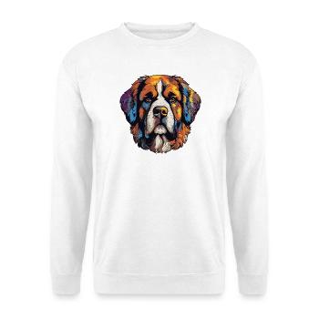 Bunter Hund Kopf Pop-Art - Unisex Pullover - Weiß - Vorne - Alina (178cm) & Michal (187cm)