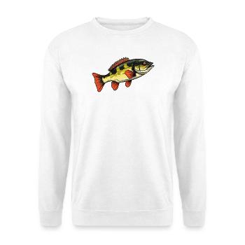 Bass im Feuerrot Farbspiel - Unisex Pullover - Weiß - Vorne - Alina (178cm) & Michal (187cm)