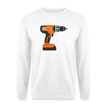 Akkuschrauber Werkzeug Grafik - Unisex Pullover - Weiß - Vorne - Alina (178cm) & Michal (187cm)
