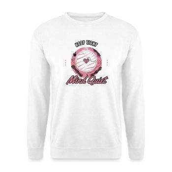 Kreuzstich Stickerei - Hoop Tight Mind Quiet - Nad - Unisex Pullover - Weiß - Vorne - Alina (178cm) & Michal (187cm)