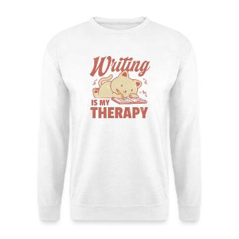 Schreiben ist meine Therapie - Unisex Pullover - Weiß - Vorne - Alina (178cm) & Michal (187cm)