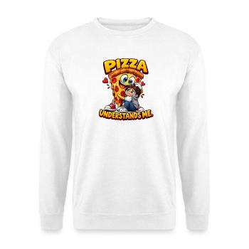 Lustige Pizza versteht mich - Unisex Pullover - Weiß - Vorne - Alina (178cm) & Michal (187cm)