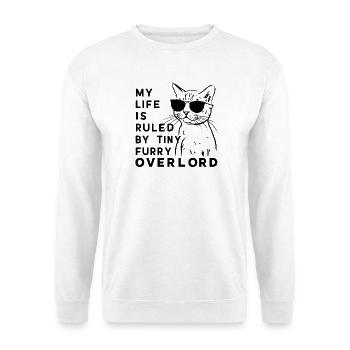 Kleiner pelziger Overlord-Katzen-Humor - Unisex Pullover - Weiß - Vorne - Alina (178cm) & Michal (187cm)