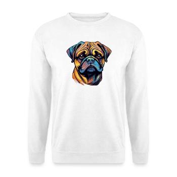 Mops Hund Kopf Bunt - Unisex Pullover - Weiß - Vorne - Alina (178cm) & Michal (187cm)